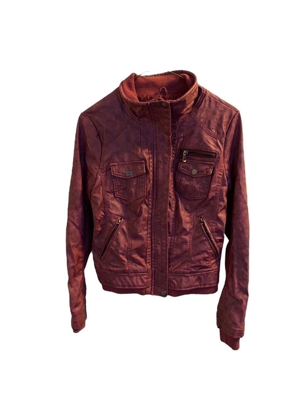 Ci Sono Cavallini Red Faux Leather Moto Jacket Small